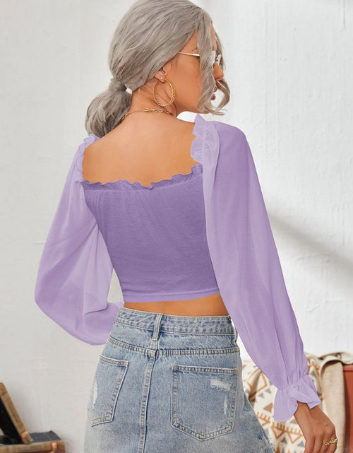 Load image into Gallery viewer, Mesh Sweetheart Neck Flounce Sleeve Top
