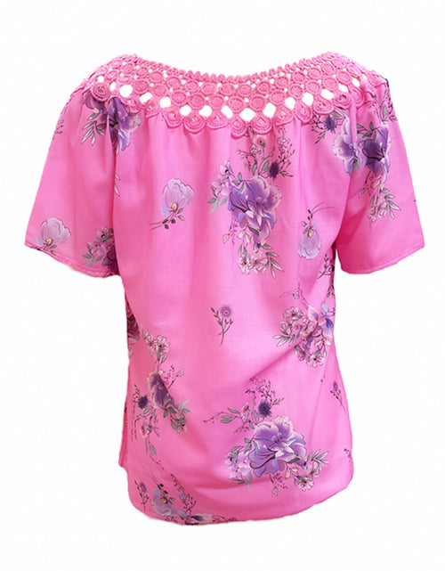 Load image into Gallery viewer, Full Size Printed Tie Neck Short Sleeve Blouse
