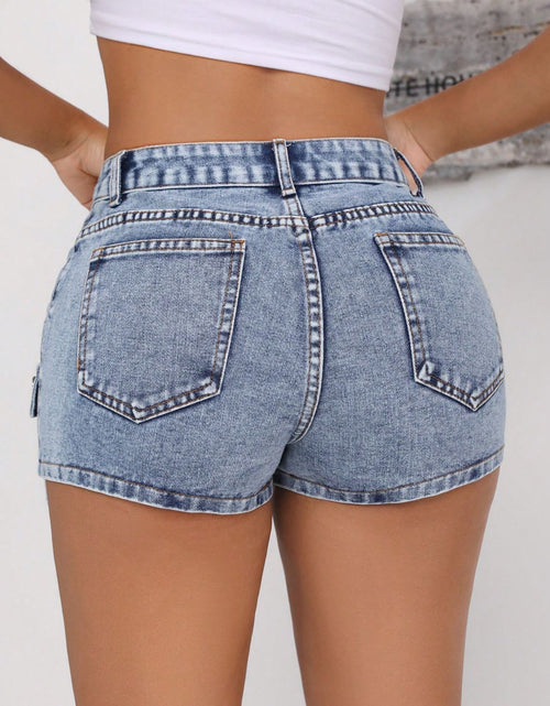 Load image into Gallery viewer, Mid-Rise Waist Denim Shorts with Pockets
