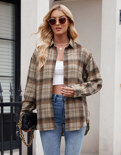 Load image into Gallery viewer, Pocketed Plaid Collared Neck Long Sleeve Shirt
