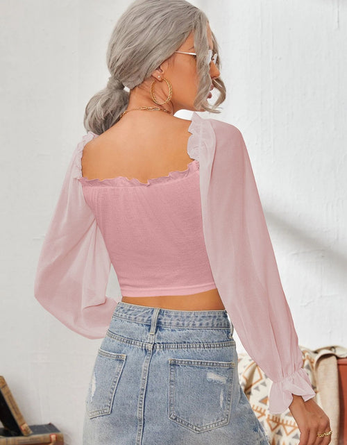 Load image into Gallery viewer, Mesh Sweetheart Neck Flounce Sleeve Top
