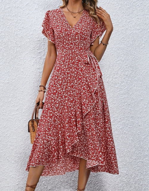 Load image into Gallery viewer, Printed Surplice Flutter Sleeve Midi Dress
