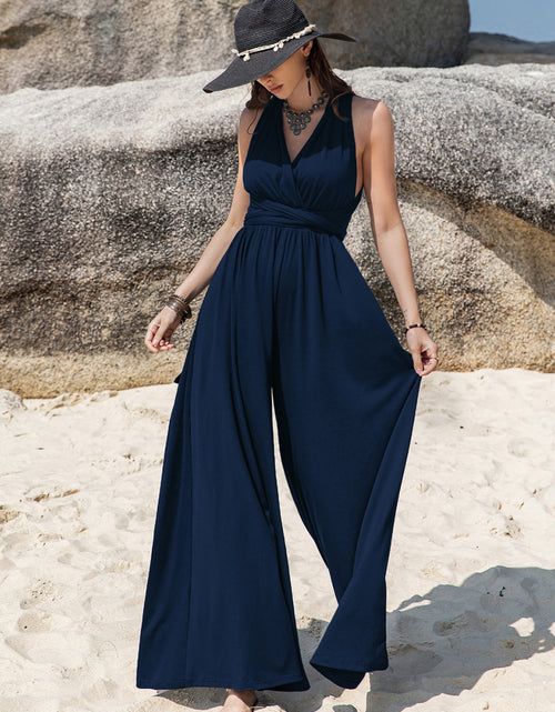 Load image into Gallery viewer, Surplice Wide Leg Jumpsuit with Free Tie
