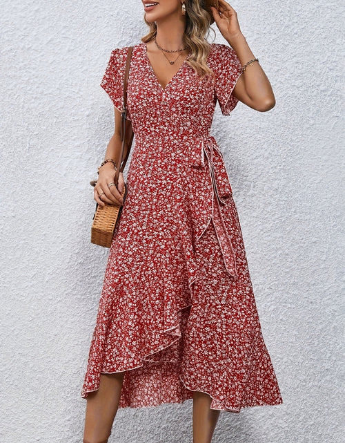 Load image into Gallery viewer, Printed Surplice Flutter Sleeve Midi Dress
