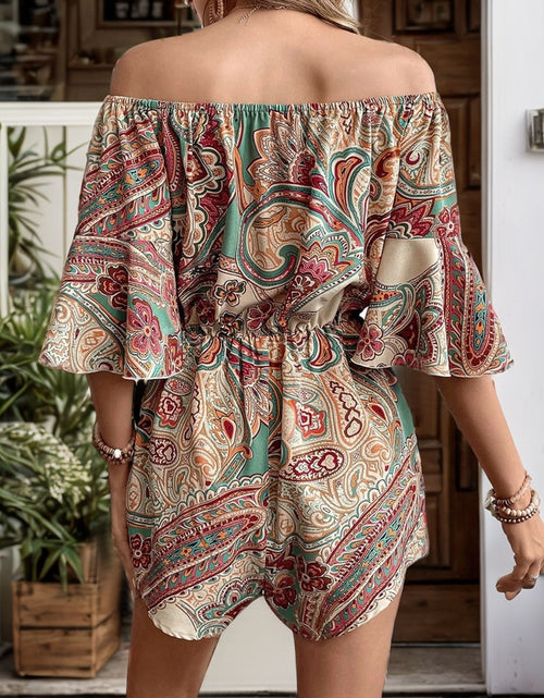 Load image into Gallery viewer, Printed Off Shoulder Half Sleeve Romper
