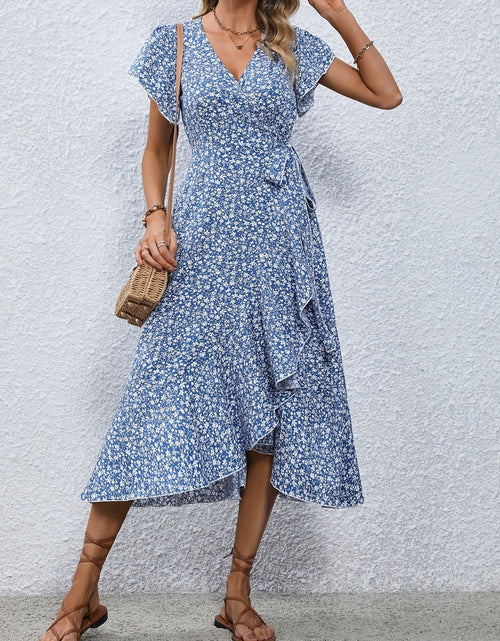 Load image into Gallery viewer, Printed Surplice Flutter Sleeve Midi Dress
