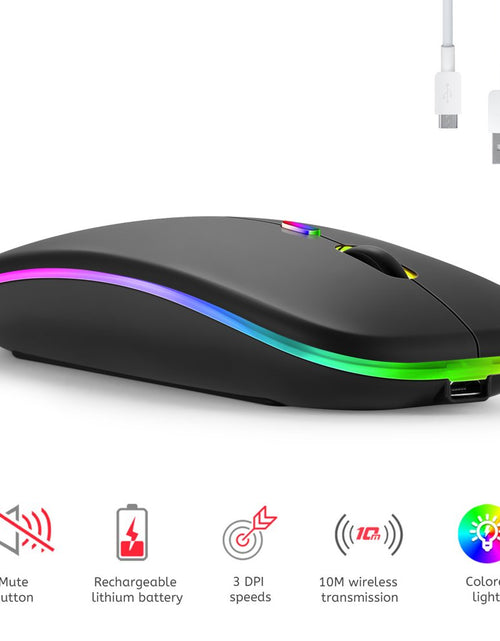 Load image into Gallery viewer, LED Wireless Mouse, Rechargeable Slim Silent Mouse 2.4G Portable Mobile Optical Office Mouse with USB
