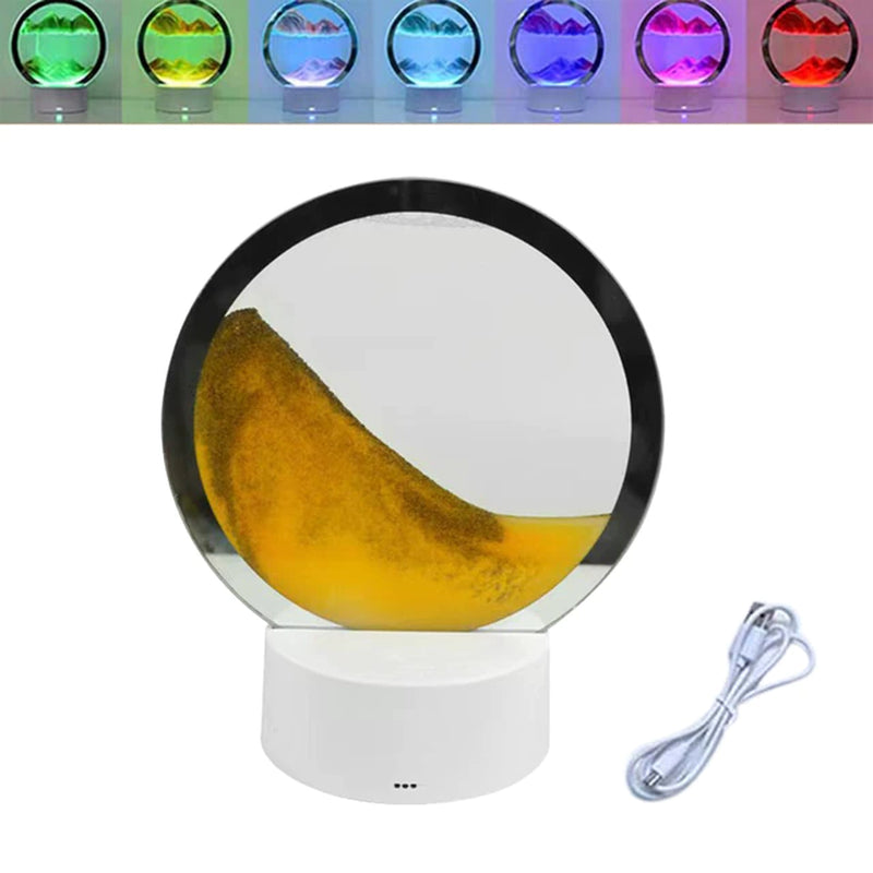 LED RGB Sandscape Lamp， Moving Sand Art Night Light with 7 Colors Hourglass Light 3D Deep Sea Display Decoration Christmas Gift