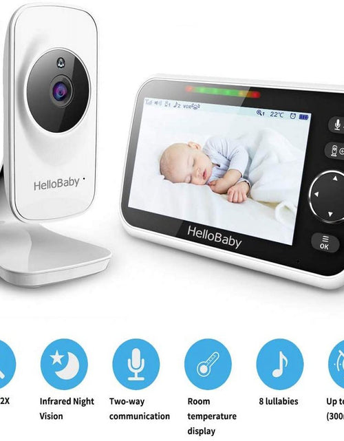 Load image into Gallery viewer, Video Baby Monitor with Camera and Audio, 5&quot; Color LCD Screen,  Monitor Camera, Infrared Night Vision, Temperature Display, Lullaby, Two Way Audio and VOX Mode 5 Inches
