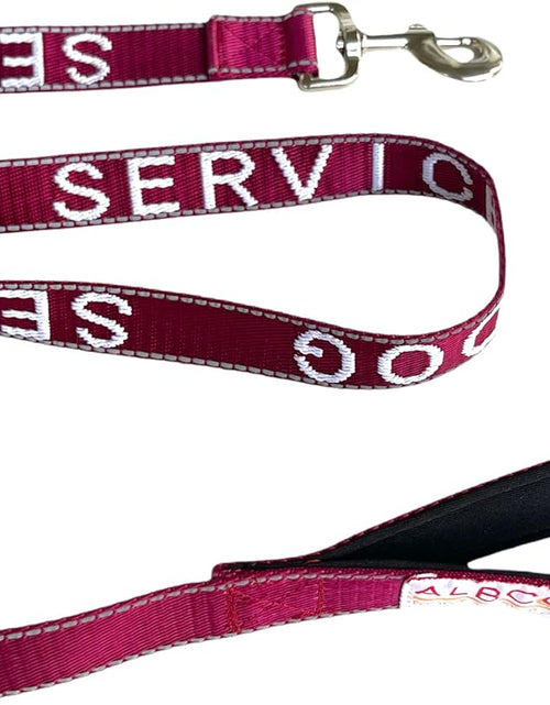 Load image into Gallery viewer, Service Dog Leash - Embroidered- with Padded Neoprene Handle and Reflective Threads, 4 Feet, for Harnesses, Vests or Collars, Maroon
