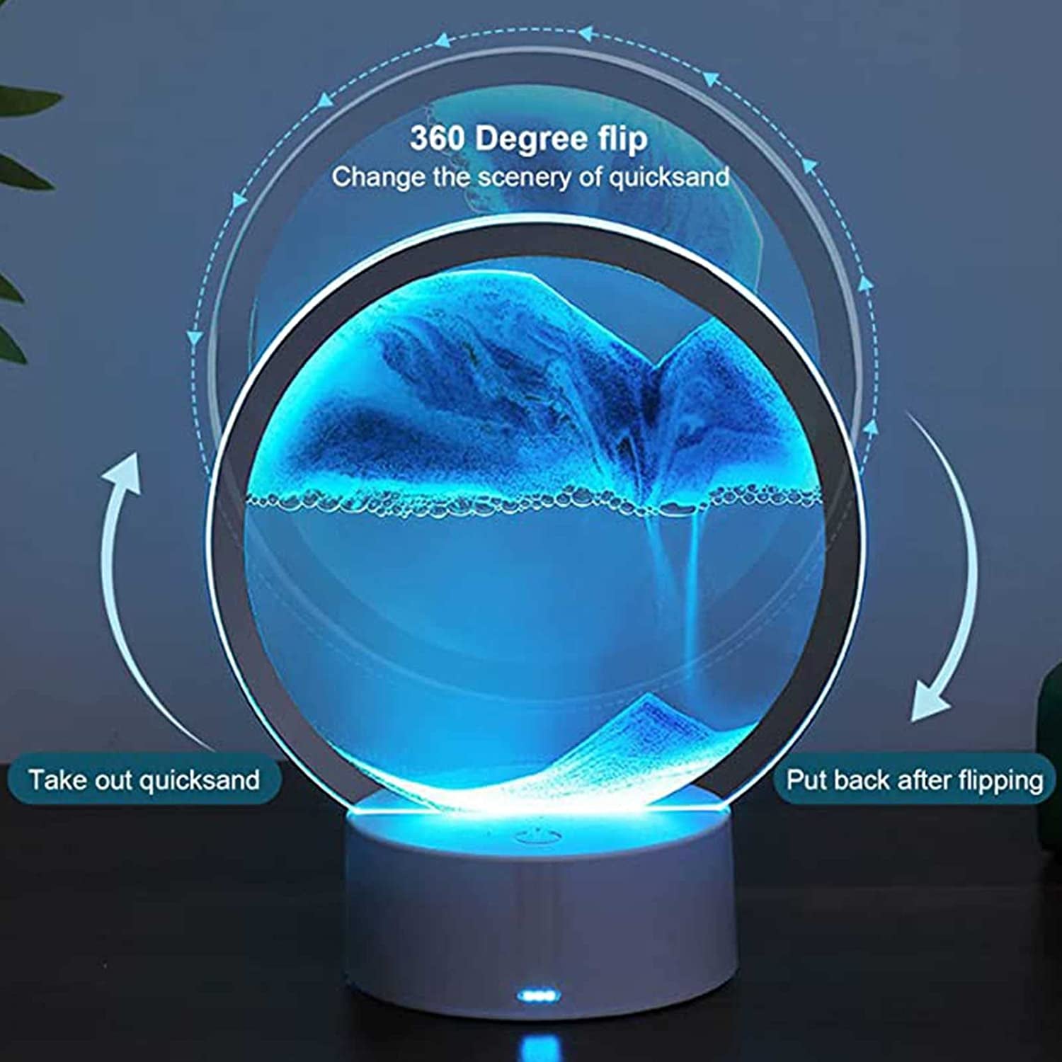 LED RGB Sandscape Lamp， Moving Sand Art Night Light with 7 Colors Hourglass Light 3D Deep Sea Display Decoration Christmas Gift