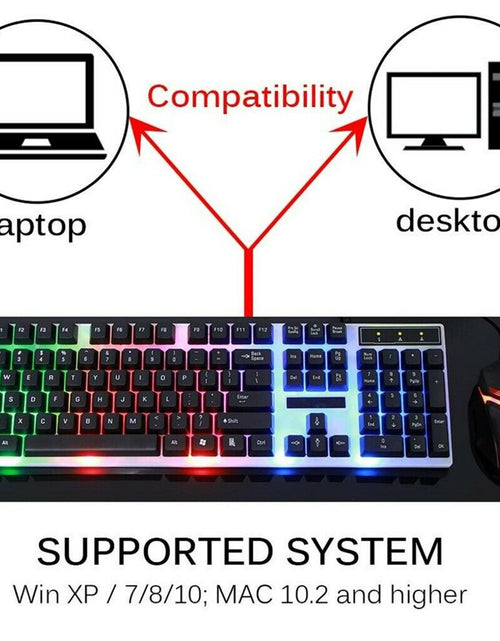 Load image into Gallery viewer, Rainbow Wired Gaming Keyboard and Mouse Combo, RGB Backlit Keyboard with 104 Key, USB Illuminated Gaming Mouse Set for Computer PC Gamer Laptop
