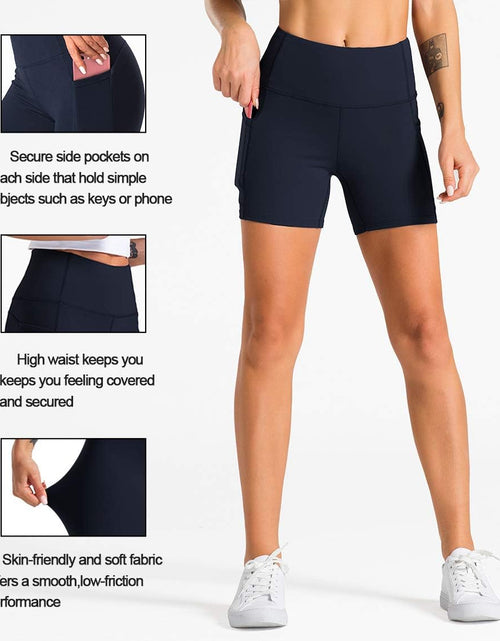 Load image into Gallery viewer, High Waist Yoga Shorts for Women with 2 Side Pockets Tummy Control Running Home Workout Shorts
