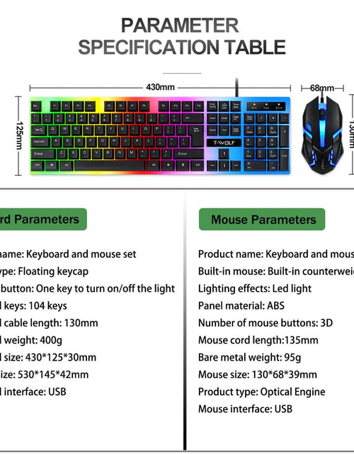 Load image into Gallery viewer, Rainbow Wired Gaming Keyboard and Mouse Combo, RGB Backlit Keyboard with 104 Key, USB Illuminated Gaming Mouse Set for Computer PC Gamer Laptop
