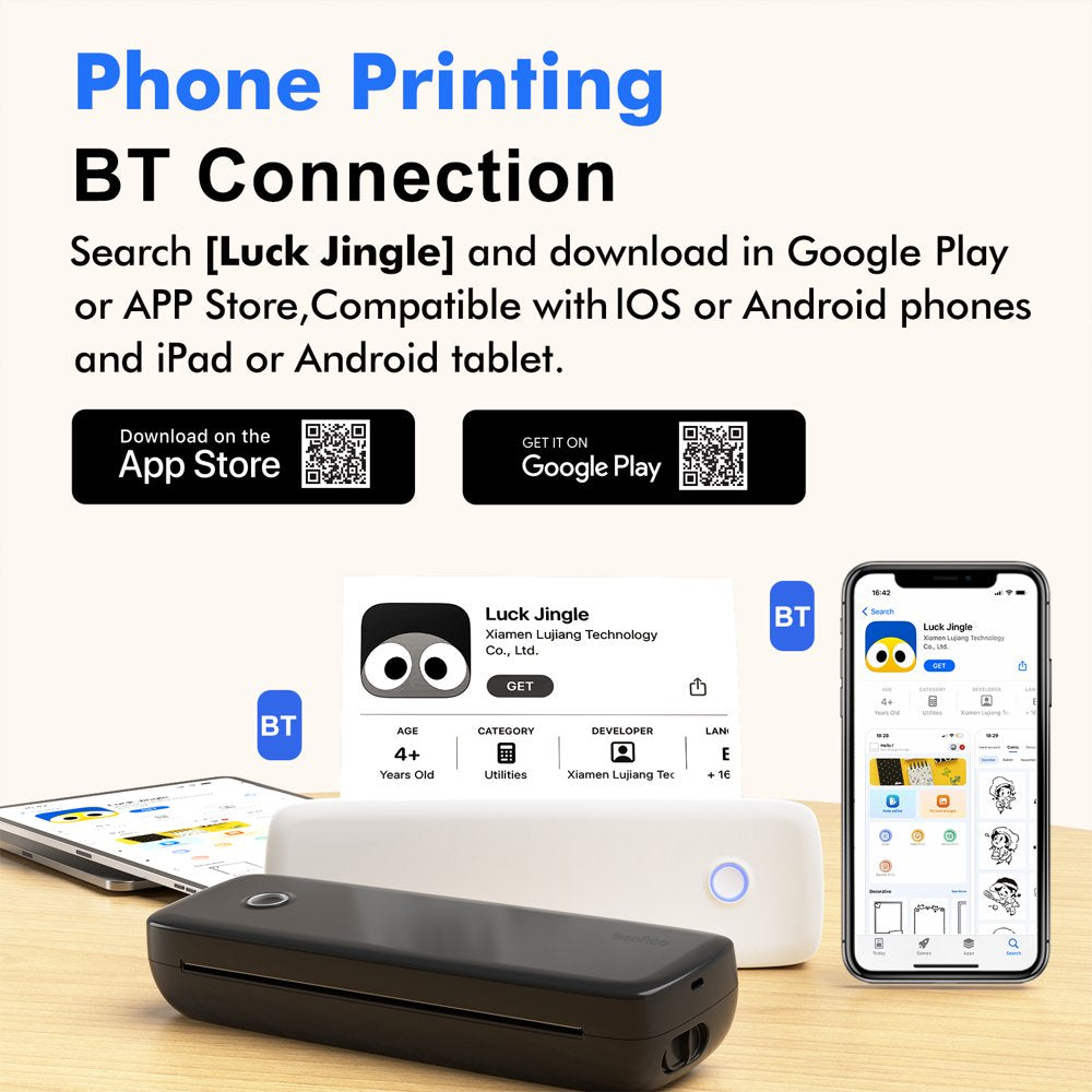 Portable Printers Wireless for Travel, Bluetooth Thermal Printer Compatible with Ios, Android, Laptop, Inkless Mobile Printer for Office, Home, School