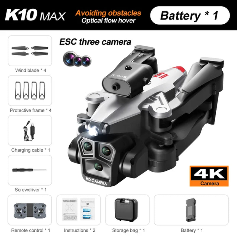 K10 Max/E88 Drone 4K Optical Flow Positioning High-Definition Three Camera Professional Aerial Photography Foldable Quadcopter