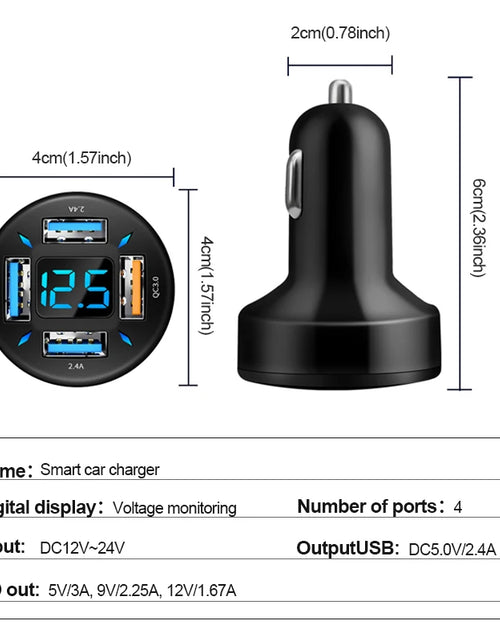 Load image into Gallery viewer, USB Car Charger Fast Charging 66W 4 Ports PD+QC3.0 Fast Charging Car Adapter Cigarette Lighter Socket Splitter for Iphone Xiaomi
