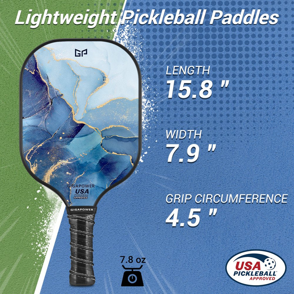 Pickleball Paddles Set of 2, USAPA Approved Graphite Carbon Face with Polypropylene Honeycomb Core Pickleball Paddle Set, Lightweight Pickleball Rackets for Women Men, Glittering Marble