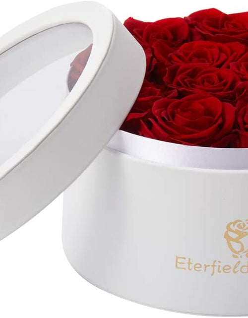 Load image into Gallery viewer, 12 Preserved Rose in a Box Real Roses That Last a Year Preserved Flowers for Delivery Prime Gift for Her Valentines Day Mother Day (Red Roses, round White PU Leather Box)
