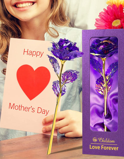 Load image into Gallery viewer, Purple Colorful Rose Flower Present Golden Foil with Luxury Gift Box Great Gift Idea for Valentine&#39;S Day, Mother&#39;S Day, Thanksgiving Day, Christmas, Birthday, Anniversary
