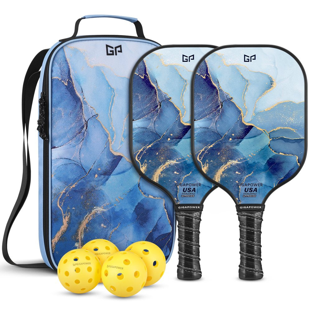 Pickleball Paddles Set of 2, USAPA Approved Graphite Carbon Face with Polypropylene Honeycomb Core Pickleball Paddle Set, Lightweight Pickleball Rackets for Women Men, Glittering Marble