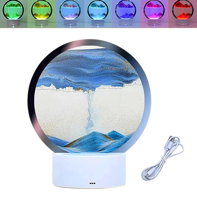 LED RGB Sandscape Lamp， Moving Sand Art Night Light with 7 Colors Hourglass Light 3D Deep Sea Display Decoration Christmas Gift