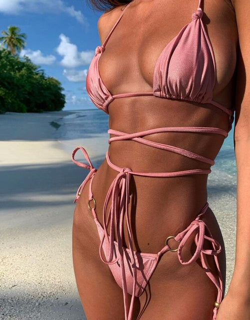 Load image into Gallery viewer, Sexy Bikini Hollow Out Swimsuit Thong Biquini Cross String Bikini Set Bathing Suit Women Swimwear 2021 Bikinis Beachwear
