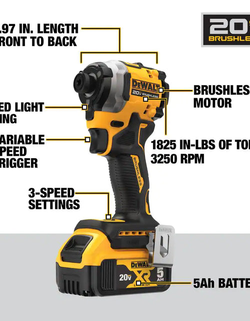 Load image into Gallery viewer, ATOMIC 20V MAX Lithium-Ion Cordless 1/4 In. Brushless Impact Driver Kit, 5 Ah Battery, Charger, and Bag
