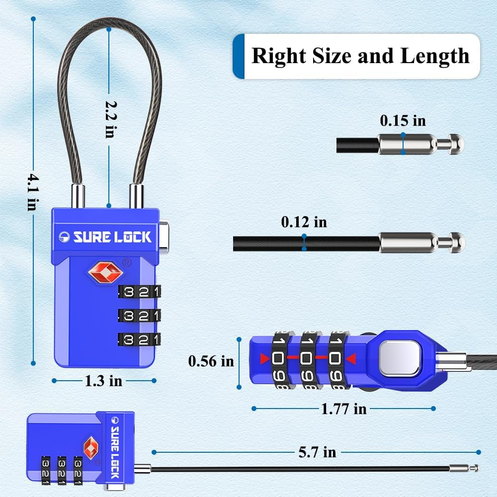 TSA Approved Luggage Locks, Open Alert, Easy Read Dials, Travel Luggage Locks for Suitcase, Baggage Locks