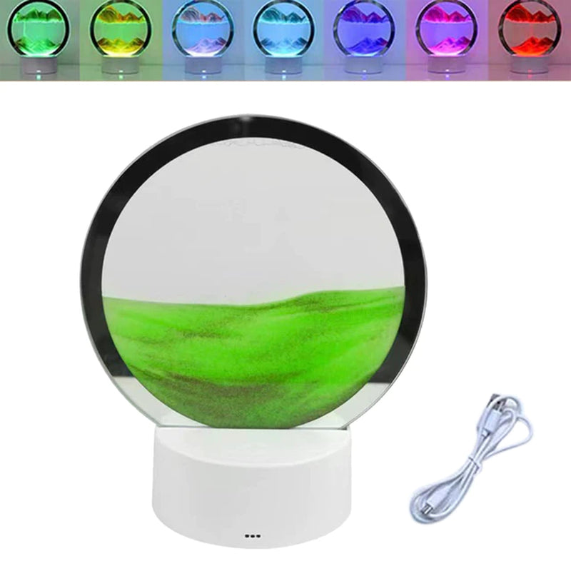 LED RGB Sandscape Lamp， Moving Sand Art Night Light with 7 Colors Hourglass Light 3D Deep Sea Display Decoration Christmas Gift