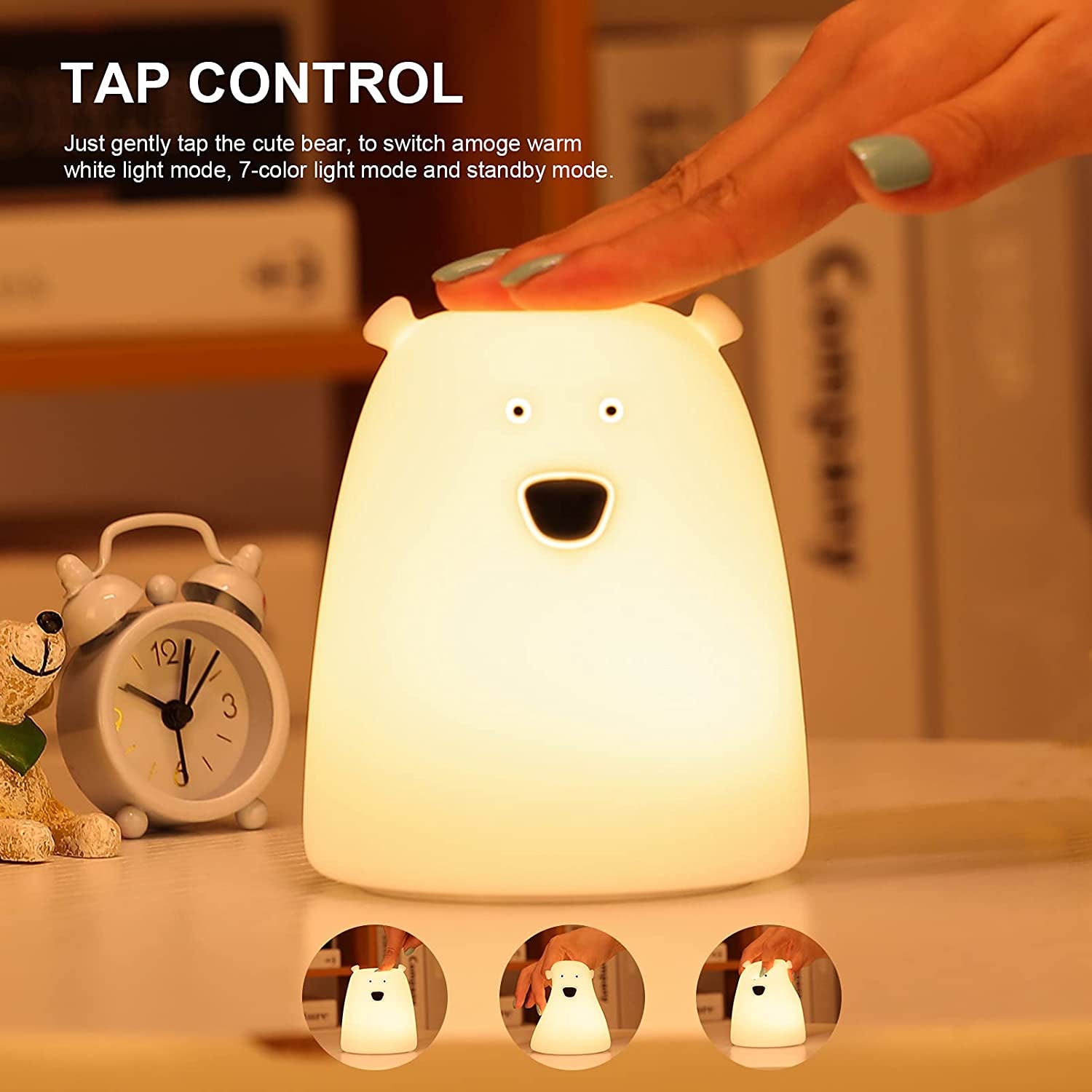 Night Light for Kids, Cute Night Lamp Battery Powered Night Light for Kids Silicone Soft LED Nightlights, Baby Nursery Squishy Light Birthday Gifts for Girls and Boys(Little Bear)