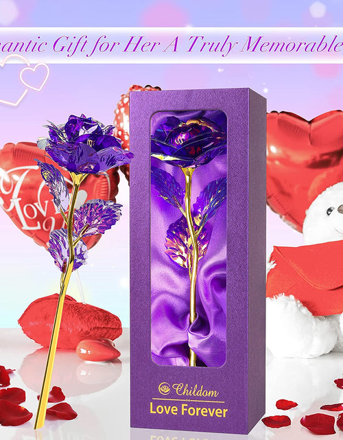 Load image into Gallery viewer, Purple Colorful Rose Flower Present Golden Foil with Luxury Gift Box Great Gift Idea for Valentine&#39;S Day, Mother&#39;S Day, Thanksgiving Day, Christmas, Birthday, Anniversary
