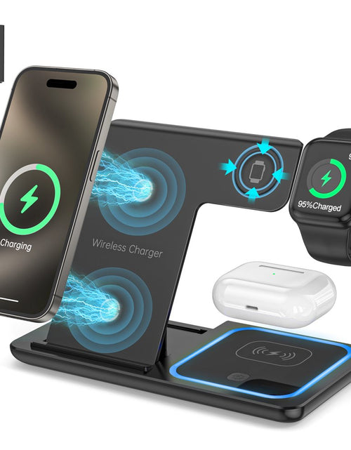 Load image into Gallery viewer, 3 in 1 Wireless Charger, 18W Fast Charger Pad Stand Charging Station Dock for Iwatch Series SE 8/7/6/5/4/3 Airpods Pro/3/2 for Iphone 15/14/13/12 /11/Pro Max/12 Mini /XR (With QC3.0 Adapter)
