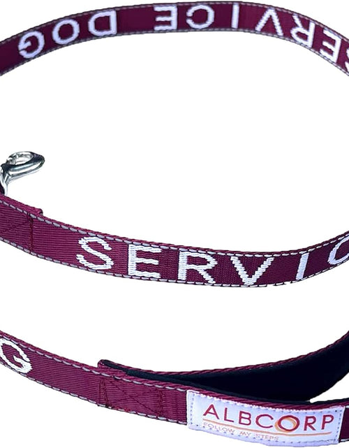 Load image into Gallery viewer, Service Dog Leash - Embroidered- with Padded Neoprene Handle and Reflective Threads, 4 Feet, for Harnesses, Vests or Collars, Maroon
