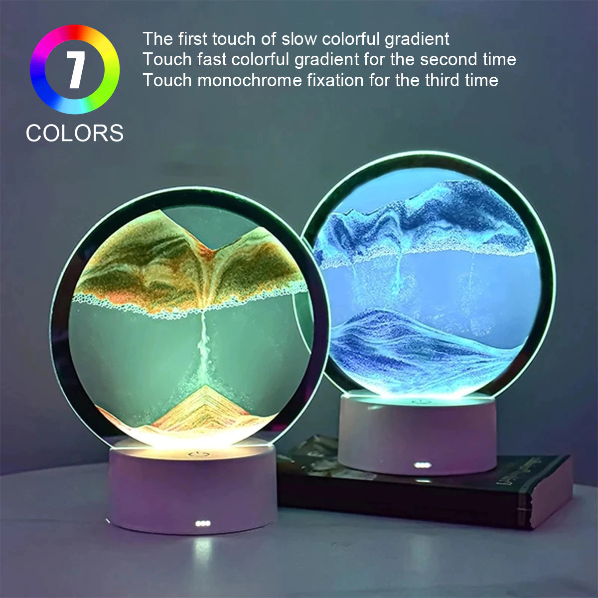 LED RGB Sandscape Lamp， Moving Sand Art Night Light with 7 Colors Hourglass Light 3D Deep Sea Display Decoration Christmas Gift