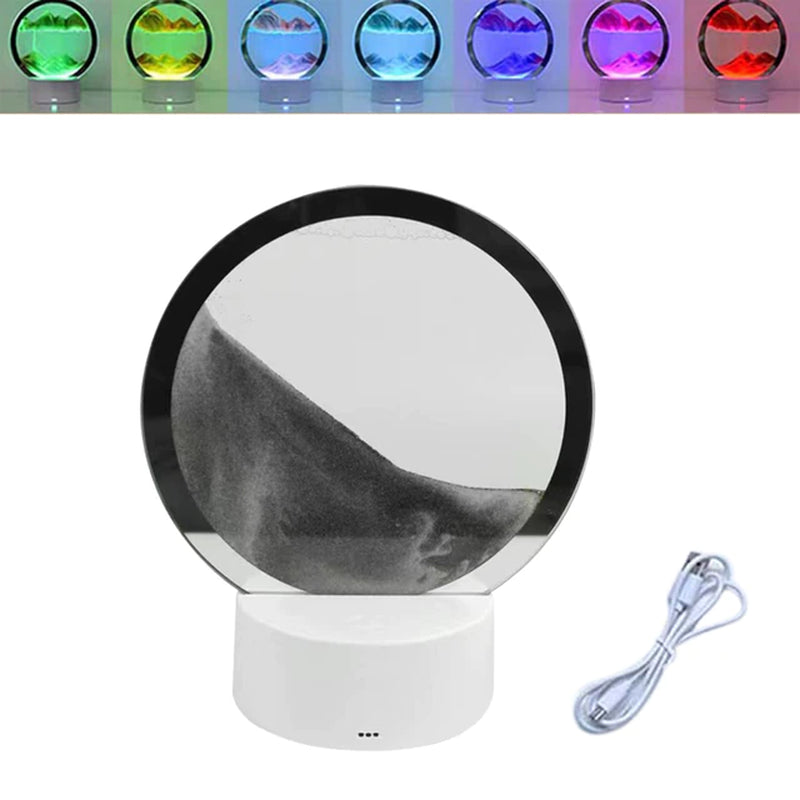 LED RGB Sandscape Lamp， Moving Sand Art Night Light with 7 Colors Hourglass Light 3D Deep Sea Display Decoration Christmas Gift