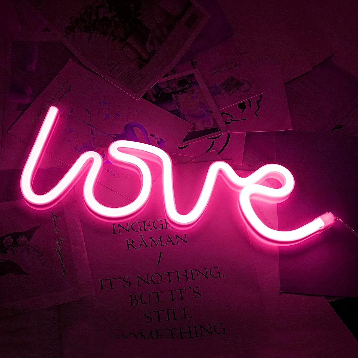 Love Neon Light, Cute Neon Love Sign, Battery or USB Powered Night Light as Wall Decor for Kids Room, Bedroom, Festival, Party (Pink)